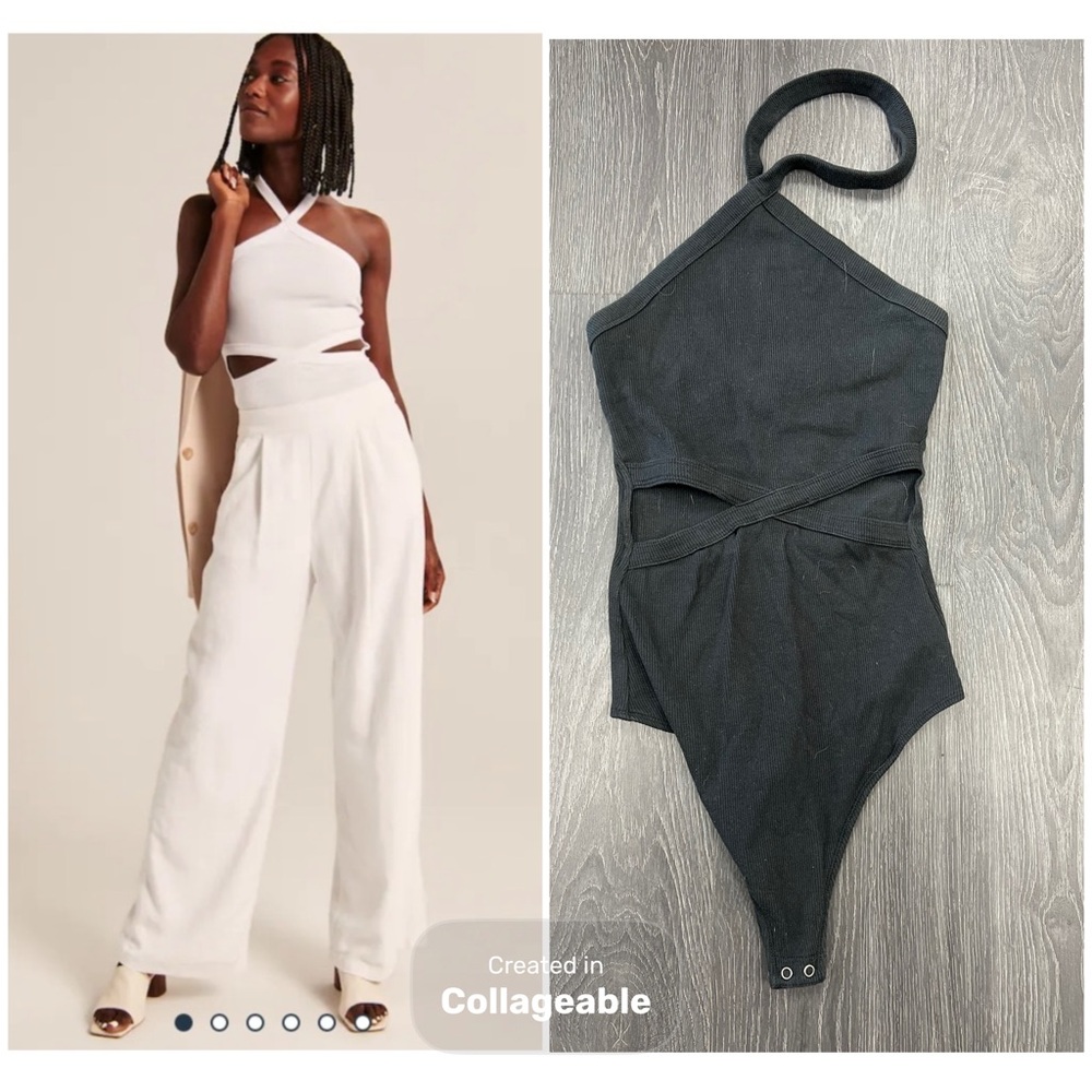 Abercrombie & Fitch Women’s Halter Bodysuit Sz XS Black Side Cutouts